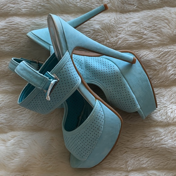 Y2K Turquoise suede platform stiletto pumps strappy high heels 10 - Picture 2 of 12